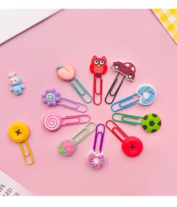 Detailed view of creative cartoon-shaped paper clips in various colorful patterns