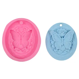 Oval butterfly and rose silicone mold for DIY plaster pendants and scented wax crafts