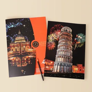 Handmade A3 laser city night scene scratch drawing art kit with 4 designs for stress relief