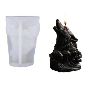 Creative wolf head and sea wave DIY scented candle silicone mold for home art decor