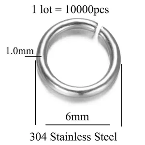 Anneau ouvert en acier inoxydable 304 de 6mm, épaisseur 1,0mm pour création bijoux