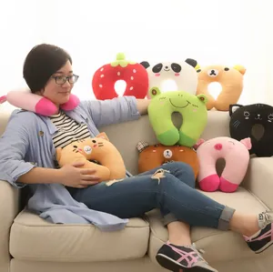Cozy cartoon plush U-shaped neck pillows in various animal designs for travel
