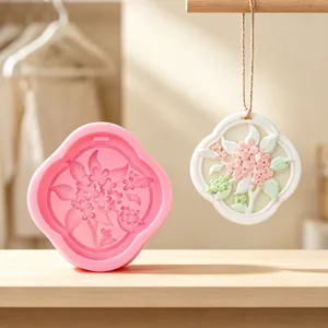 Floral silicone mold for aroma hangers and plaster crafts featuring hydrangea design.