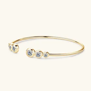 Detailed shot of golden moissanite bubble cuff bangle in S925 sterling silver