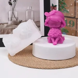 Silikonform für DIY Cartoon Mädchen Aroma Kerze mit Blumenstrauß Design
