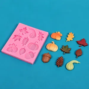 Autumn harvest theme silicone mold for fondant decorations with pumpkin and leaf shapes