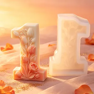 Floral number 1 silicone candle mold with detailed tulip flower carvings for DIY