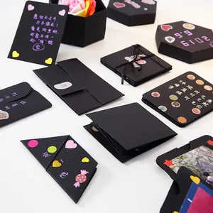 Álbum de fotos de caja de explosión hexagonal DIY con tarjetas y pegatinas de regalo