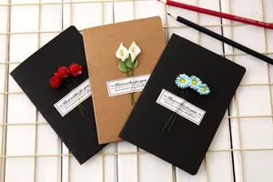 Handmade dried flower greeting cards set with vintage kraft paper and floral designs.