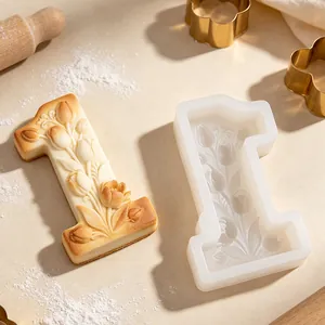 Close-up detail of number 1 silicone mold featuring intricate tulip floral patterns