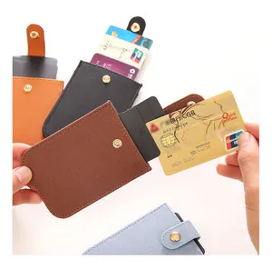 Close-up view of a cascading pull-out PU leather card holder with multiple card slots