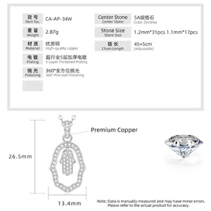 14K gold plated Hamsa hand pendant necklace with sparkling 5A cubic zirconia stones