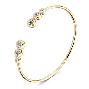 Elegant gold-plated S925 sterling silver open cuff bracelet with moissanite stones