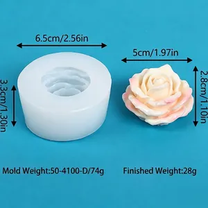 Close-up of a 3D rose silicone mold with product dimensions and weight details