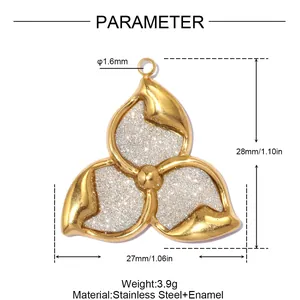 Detail of stainless steel three-petal flower pendant with size and weight parameters