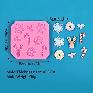 Detailed view of Christmas themed silicone mold with dimensions and finished samples