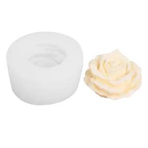 White silicone mold for 3D rose candle or soap making with finished flower detail