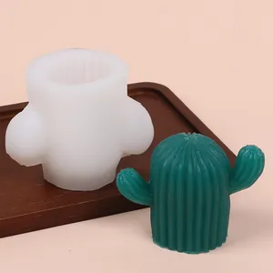 Vue détaillée du moule en silicone cactus DIY et de la bougie succulente verte finie