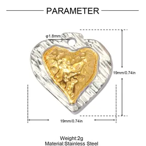 Detailed view of 19mm heart pendant showing dimensions and stainless steel material