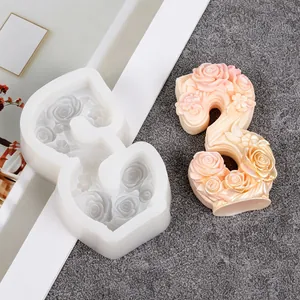 Moule en silicone numéro 3 avec roses pour savon bougies résine et décoration de gâteaux