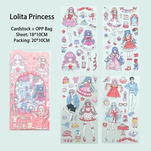 Gedetailleerde weergave van schattige anime-meisjesstickers voor plakboeken en planners.