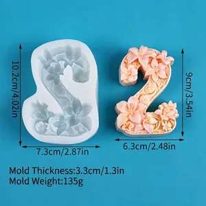 Detailed dimensions of the floral number 2 silicone mold for DIY candle making