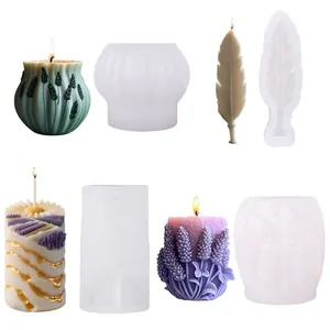DIY Lavender Scented Candle Silicone Mold 3D Relief Botanical Flower Feather Pattern Resin Soap Handmade Crafting Tool