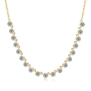 Elegant 14k gold-filled necklace with brilliant round Moissanite stones in a smile design