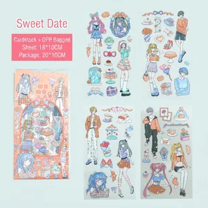 Gedetailleerd overzicht van vier kleurrijke cartoonstickers voor DIY-journaling