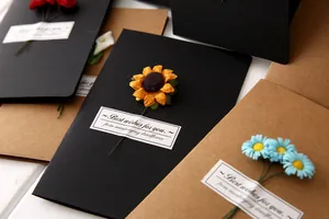 Handmade vintage kraft paper greeting cards with unique 3D dried flowers and sunflowers