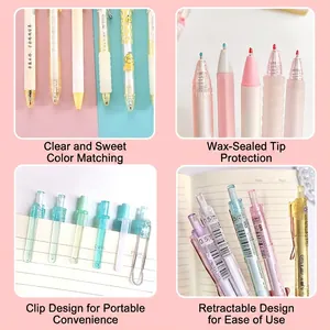 Set of 6 retractable pastel colored gel pens with 0.5mm tip for school and office use