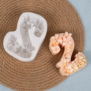 Detailed view of floral relief number 2 silicone mold with finished craft sample