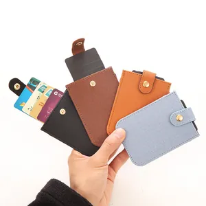 PU Leather Pull-out Card Holder Tiered Multi Card Slot ID Case With Metal Button Slim Wallet Business Card Sleeve