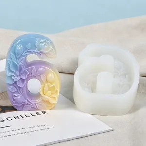 Detailed view of floral relief number 6 silicone mold alongside a finished resin sample.