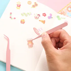 Pinzas profesionales de acero inoxidable rosa macarrón para manualidades y scrapbooking