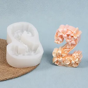Detail view of 3D embossed flower number silicone mold for DIY candle and baking