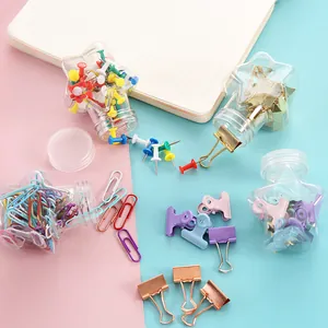 Macaron Plastic Stationery Set Star Shaped Bottle Colored Binder Clips Paper Clips Push Pins For School Student Desk