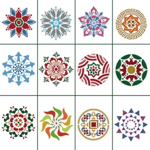 Set of 12 colorful mandala painting stencils for creative DIY wall and furniture decor