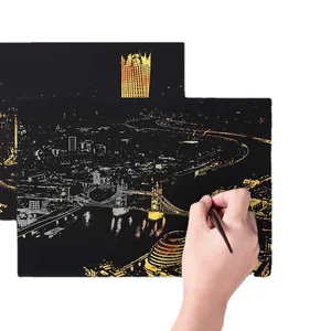Kit artistico fai-da-te gratta e vinci città notturna con London Tower Bridge