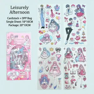 Gedetailleerd overzicht van kleurrijke anime prinses DIY-stickers met maatinfo