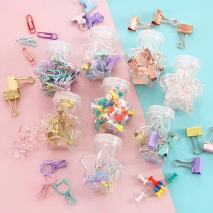 Macaron colorful office supply set with clips and pins in star bottles