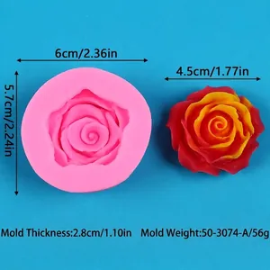 Dimensions détaillées du moule en silicone en forma de rose et de la création finie