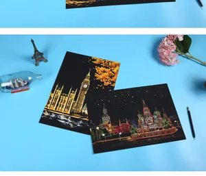 Tarjetas para rascar creativas con escenas nocturnas de ciudades y el famoso Big Ben