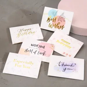 Creative Gold Foil Floral Greeting Card Mini Gift Card With Envelopes For Birthday Wedding Thank You Best Wishes Invitation Card