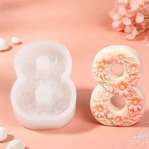 Close-up of number 8 floral silicone mold for DIY aromatherapy candles and plaster ornaments