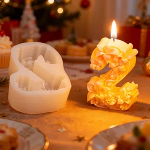3D Rose Flower Number 2 Silicone Mold For DIY Scented Candle Wax Resin Soap Relief Floral Birthday Cake Baking Decorating Tool