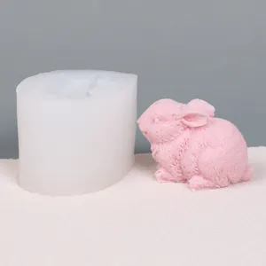 Vue détaillée d'un moule en silicone lapin DIY montrant le produit fini lapin rose complexe