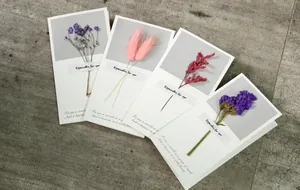 Handmade greeting cards with real dried flowers and inspirational quotes