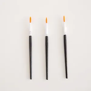 Set of 3 professional fine tip watercolor brushes with black handles and orange bristles