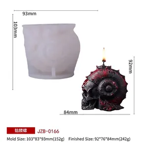 Abmessungen der Halloween-Totenkopf-Schnecken-Silikonform und der fertigen Kerze